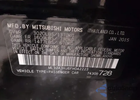 2015 Mitsubishi Mirage De z USA, uszkodzony, nr VIN ML32A3HJ6FH042223